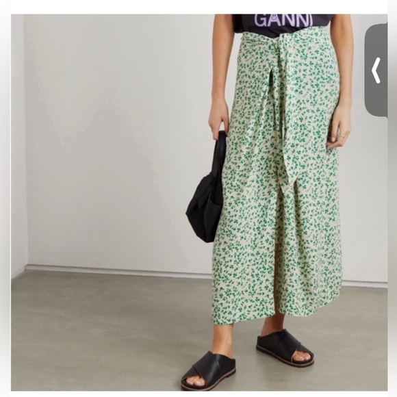 GANNI DITSY PRINT GREEN FLORAL MIDI SKIRT - Picture 14 of 14